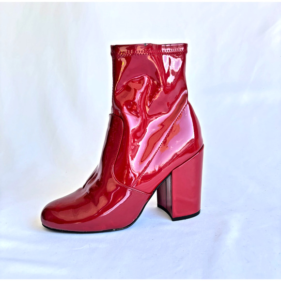 Steve Madden Red Patent Ankle Boots 4in Chunky Heel Size 7 - Picture 4 of 10